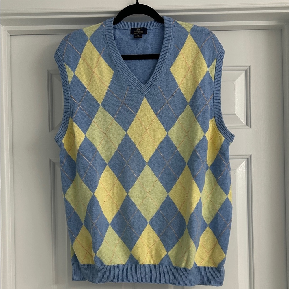 Brooks Brothers Blue and Yellow Argyle V-Neck Sweater Vest